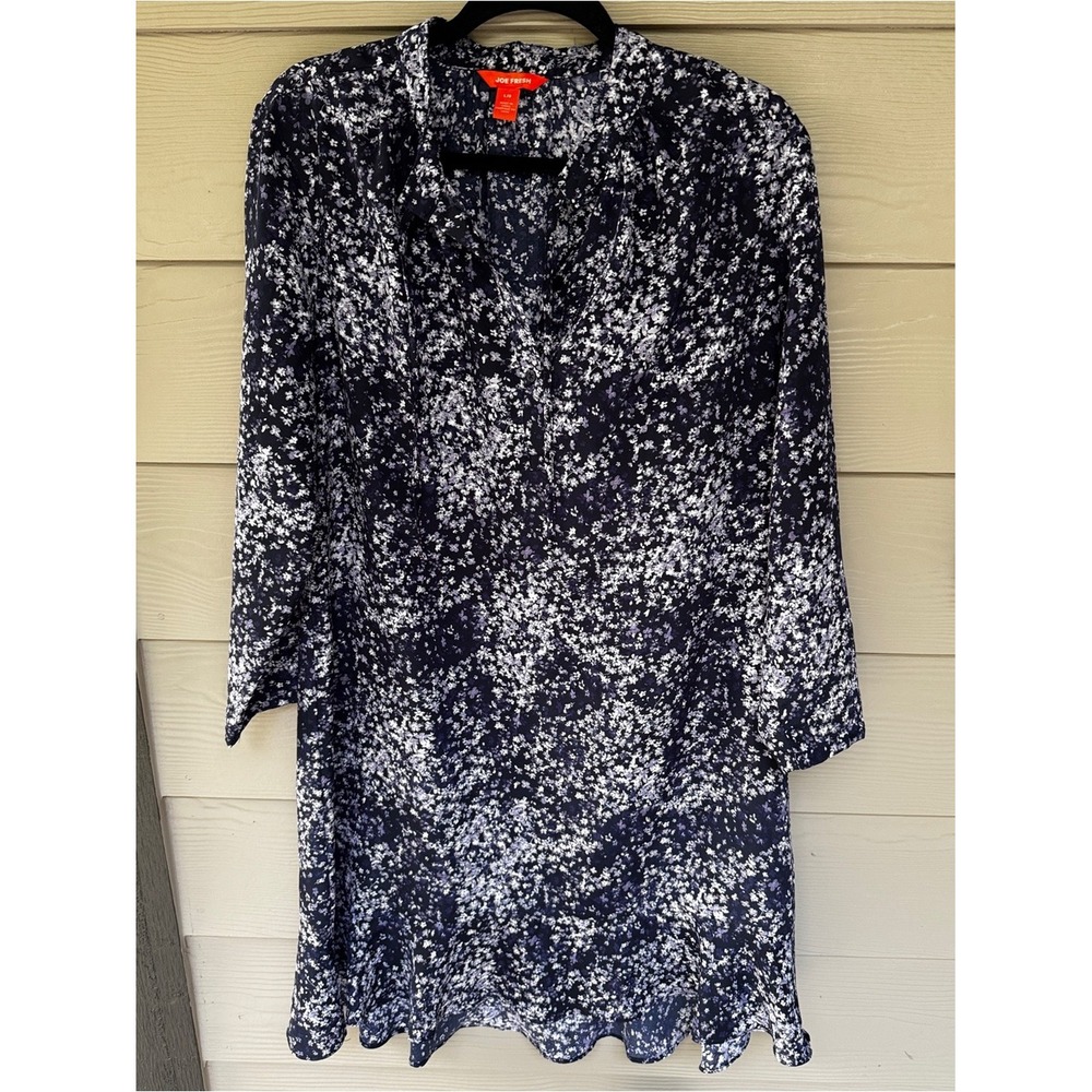 Joe Fresh Navy & White Floral Long-Sleeve Tunic Dress